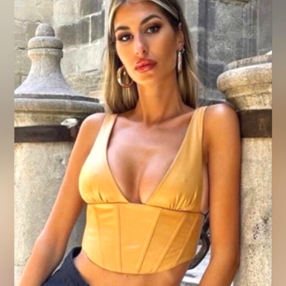 ZARA Woman SS21 Camel Faux Leather Corset Top Sz M REF: 8655/322